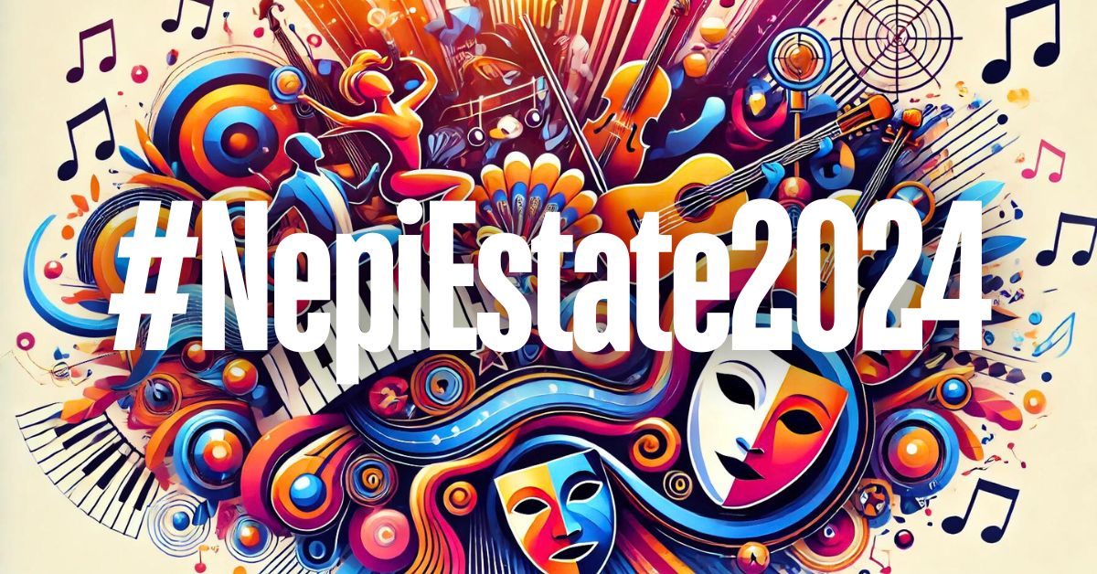 Nepi Summer 2024 banner with music instruments and masks